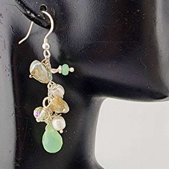PREHINATE, SWEETWATER & PEARLS HANDMADE IN STERLING SILVER DANGLING EARRINGS - Picture 2 of 6